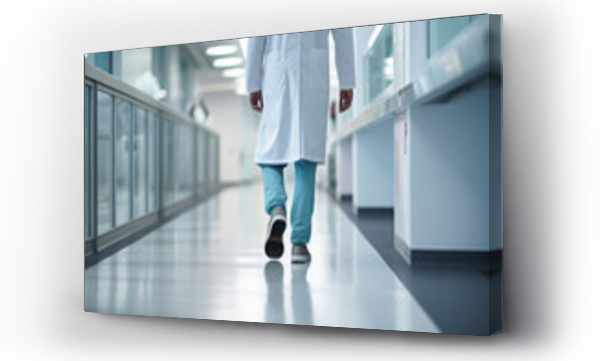 Wizualizacja Obrazu : #650303053 a man in a lab coat and appropriate footwear as he confidently walks down a hallway,professionalism and purpose in a controlled environment like a laboratory or healthcare facility.