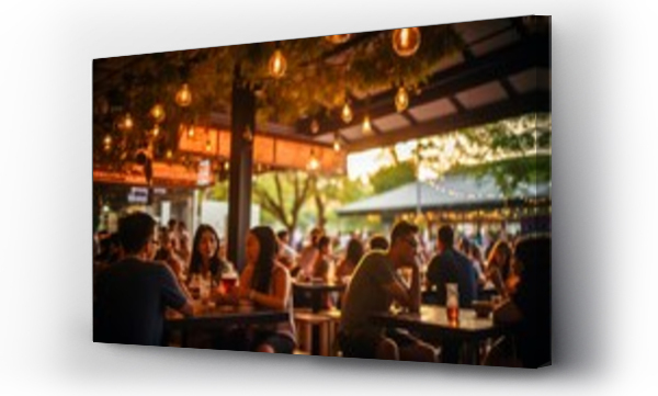 Wizualizacja Obrazu : #650959569 Vibrant Street Bar Restaurant: Bokeh Background of Socializing, Dining, and Music in Asia
