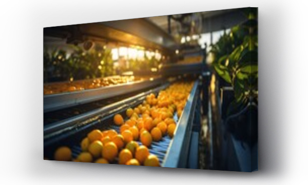 Wizualizacja Obrazu : #650982370 Work on the orange sorting line in an agricultural processing factory. holding a pile of ripe mandarin oranges