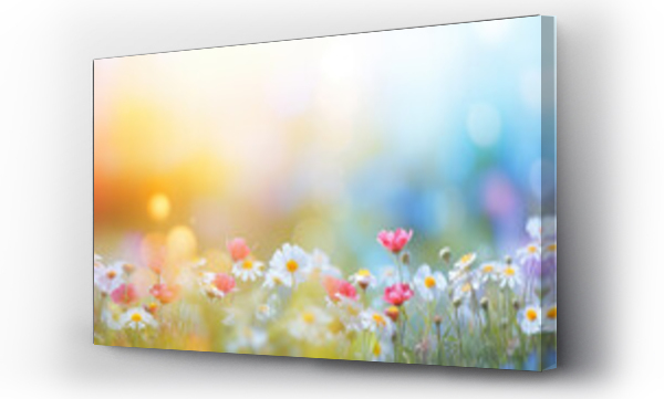 Wizualizacja Obrazu : #651797058 Colorful flower meadow with sunbeams and bokeh lights in summer - nature background banner with copy space - summer greeting card wildflowers spring concept