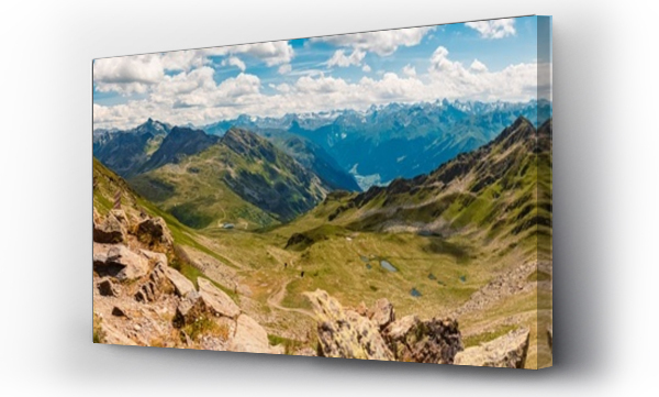Wizualizacja Obrazu : #651852108 High resolution stitched alpine summer panorama at Mount Kreuzjoch, Schruns, Bludenz, Montafon, Vorarlberg, Austria