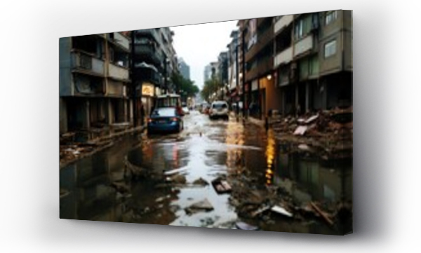 Wizualizacja Obrazu : #652402426 Catastrophic flooding in a coastal city in south-eastern Asia due to a sea level rise. Global warming consequences.