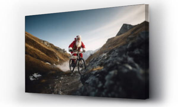 Wizualizacja Obrazu : #652494007 Santa Claus on a bike in the mountains. active pension and sports. merry christmas and new year. generative ai, ai