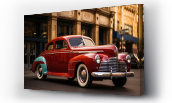 Wizualizacja Obrazu : #652757025 Classic 1940s sedan parked in front of an art deco building, Generative AI