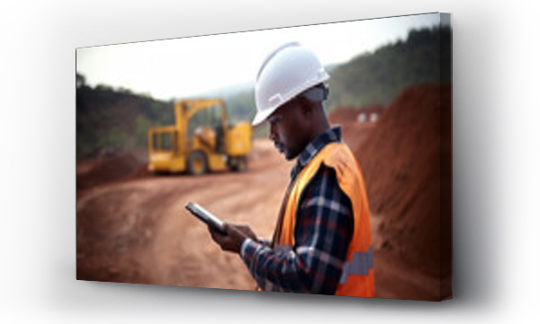Wizualizacja Obrazu : #652906250 Young black african road construction worker with digital tablet on road construction site