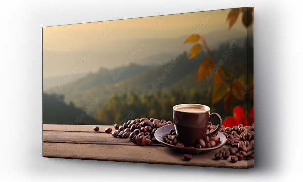 Wizualizacja Obrazu : #652982400 Fresh organic red coffee beans on a wooden table with copy space