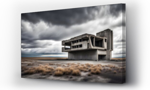 Wizualizacja Obrazu : #652987860 abandoned ruined concrete brutalist building in a desolate scrub landscape