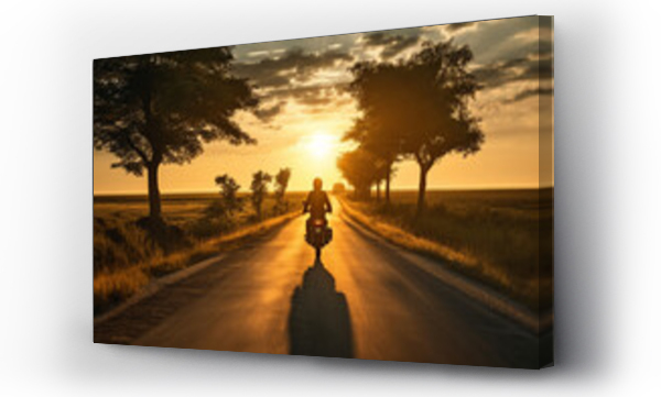 Wizualizacja Obrazu : #653120201 motorbike running on asphalt road in countryside at sunset