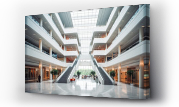 Wizualizacja Obrazu : #653350374 Wide angle of large interior business building. Empty luxury office with modern architecture and large windows in a modern business plaza building