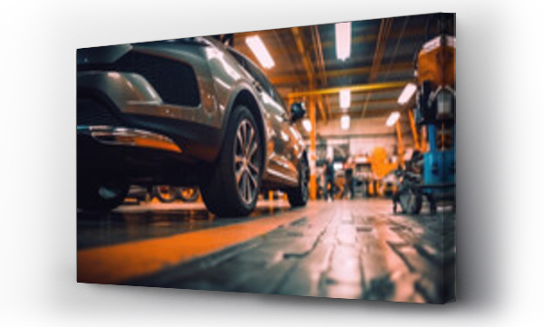 Wizualizacja Obrazu : #653552013 An auto repair shop garage as car mechanics work their magic on a vehicle