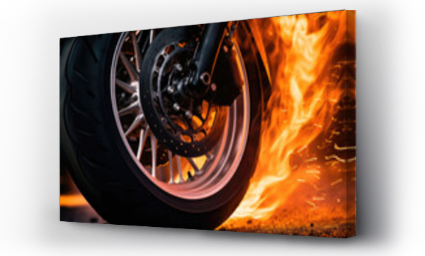 Wizualizacja Obrazu : #653863132 Wheel in flames, burning motorcycle tire close up