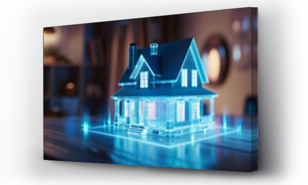 Wizualizacja Obrazu : #653979429 AI smart house architecture model. High tech hologram of private house.