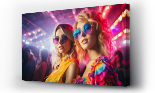 Wizualizacja Obrazu : #654120158 90s women at techno disco with neon colours. AI generativ.