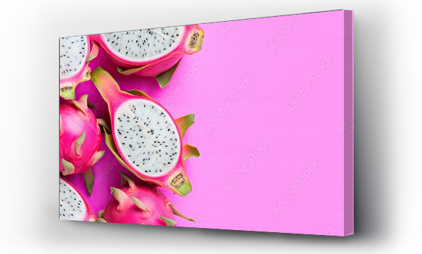 Wizualizacja Obrazu : #654157589 Pieces of dragon fruit cut isolated pastel background Copy space