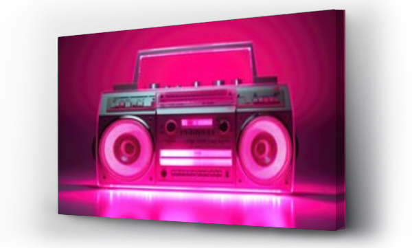 Wizualizacja Obrazu : #654192215 Neon pink cassette tape on a retro boombox, vaporwave vibes