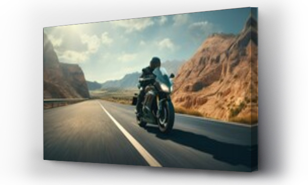 Wizualizacja Obrazu : #654236575 a motorcycle gracefully navigating an empty highway, symbolizing the freedom and joy of the ride.