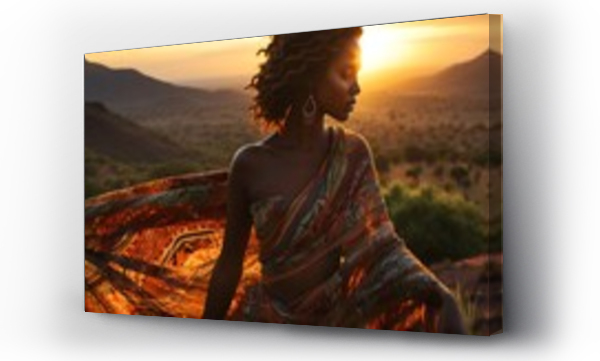 Wizualizacja Obrazu : #654260203 african woman in a beautiful sunset landscape