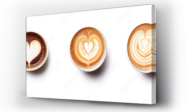 Wizualizacja Obrazu : #654555971 3 coffee styles heart shape love symbol on black cup lover sign on LATTE Cappuccino Mocha cups isolated on white background