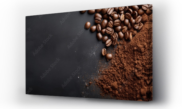Wizualizacja Obrazu : #654664882 Coffee beans and ground coffee on gray background with blank space above view