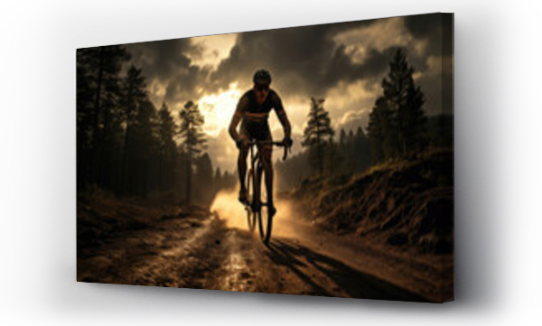 Wizualizacja Obrazu : #654902847 Rider cyclist on a mountain, cyclocross or gravel bike rides on a dirt road
