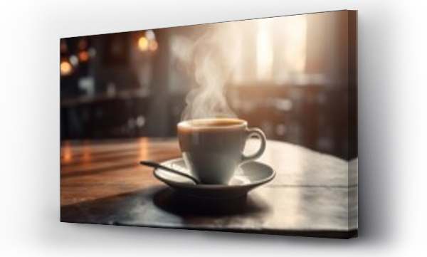 Wizualizacja Obrazu : #655021929 Cup of steaming coffee on a table in the sun