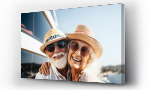 Wizualizacja Obrazu : #655170563 Beautiful retired senior couple enjoying cruise vacation. Senior man and woman having fun on a cruise ship. Old man and old lady travelling by sea.