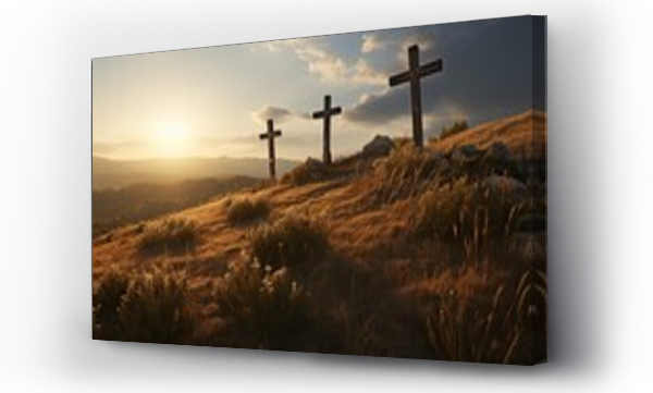 Wizualizacja Obrazu : #655213432 Three crosses standing together in the sunlight