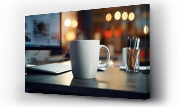 Wizualizacja Obrazu : #655350962 coffee in a mug on a busy work desk