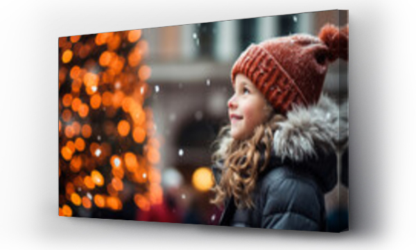Wizualizacja Obrazu : #655387153 Holiday Magic: Girls Profile by a Christmas Tree in a Snowy City