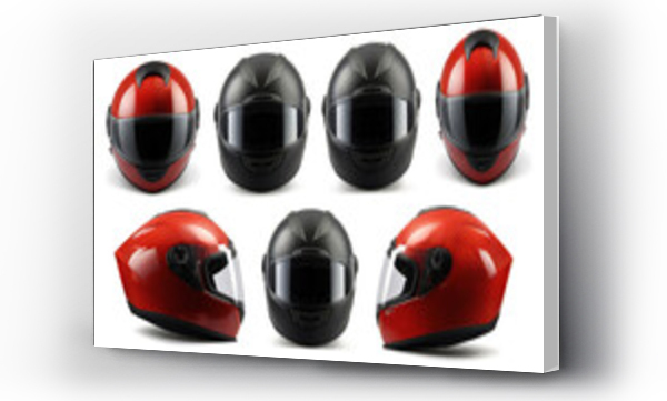 Wizualizacja Obrazu : #655588559 Set collection of red motorcycle carbon integral crash helmet isolated on white background. Generative Ai