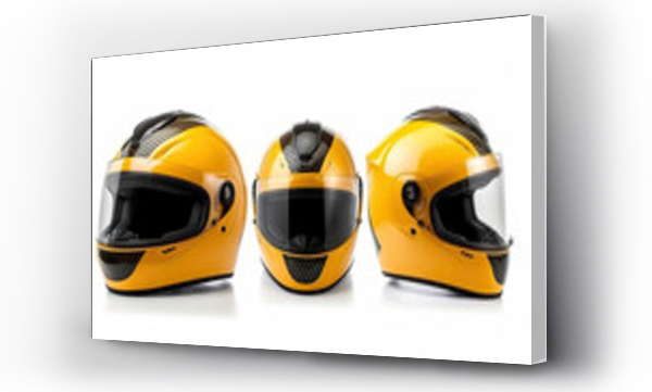Wizualizacja Obrazu : #655588719 Set collection of yellow motorcycle carbon integral crash helmet isolated on white background. Generative Ai