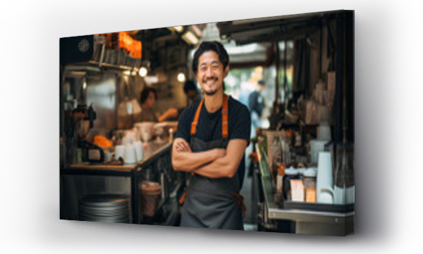 Wizualizacja Obrazu : #655966138 A man smiling in food truck cafe small business owner concept