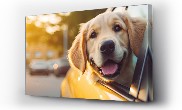 Wizualizacja Obrazu : #655994396 Cute dog looking from car window. Dog travel by car