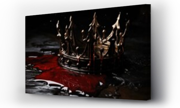 Wizualizacja Obrazu : #656051851 a bloody crown. pool of blood in a stone dungeon floor. royalty downfall. soaked and drenched in blood. evil and gory. 