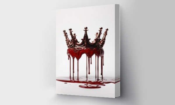 Wizualizacja Obrazu : #656051966 a king, queen, prince or princess medieval crown set against a white background. dripping blood. pool or red liquid.