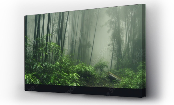Wizualizacja Obrazu : #656419595 view of bamboo forest with fog in the morning during the rainy season. isolated on a bamboo background