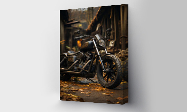 Wizualizacja Obrazu : #656425892 Classic motorcycle parked in front of a rustic barn, blending classic and rural aesthetics, Generative AI