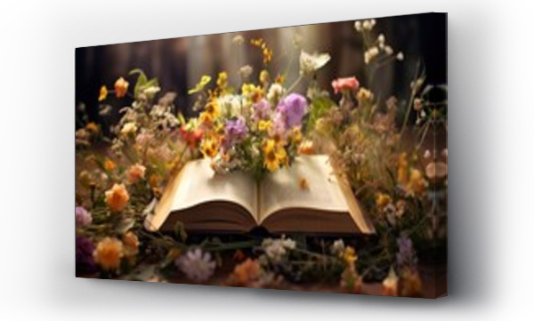 Wizualizacja Obrazu : #656552823 Wildflowers in an open book, juxtaposing the romance of nature and literature