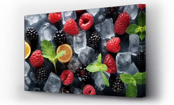 Wizualizacja Obrazu : #656761338 Top view of frozen fruit filled ice cubes with copyspace for text