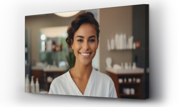 Wizualizacja Obrazu : #656951285 Beautiful smiling manager against the background of a bright spa salon.