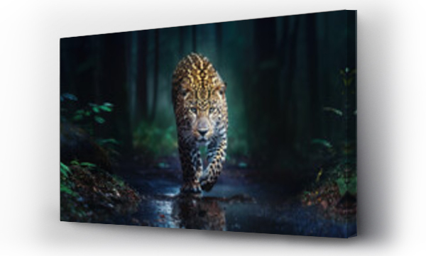 Wizualizacja Obrazu : #657069358 Close-up of a jaguar stalking prey in the rain