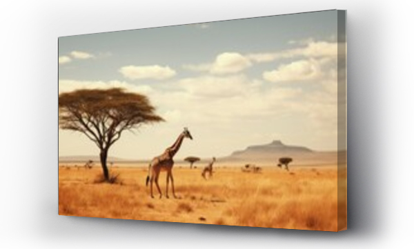 Wizualizacja Obrazu : #657147816 A diverse giraffe animal ecosystem on a grassland horizon.