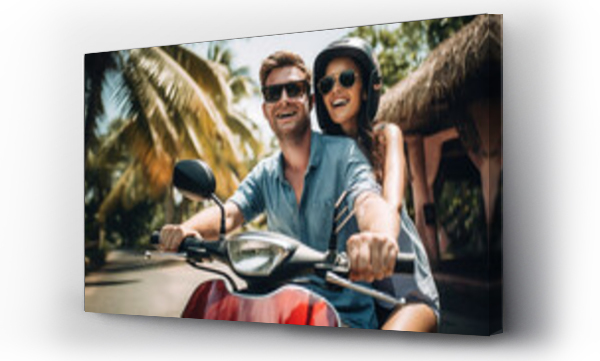 Wizualizacja Obrazu : #657305736 Tourist couple love smile driving motorcycle in Bali