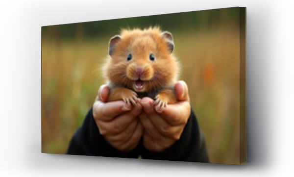 Wizualizacja Obrazu : #657739228 Cute hamster in hands on nature background, close-up