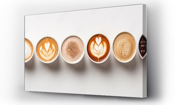 Wizualizacja Obrazu : #657895313 Latte coffee in a paper cup viewed from above white background