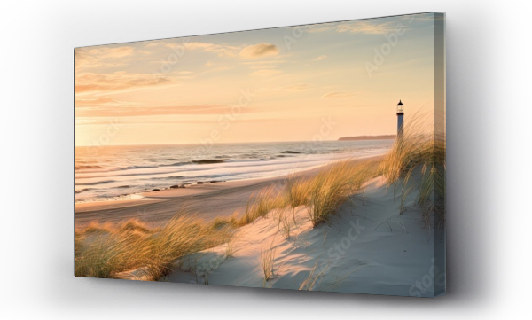Wizualizacja Obrazu : #658069040 Golden sands and coastal bliss. Summer paradise. Seaside serenity. Sunset over coastal dunes. Nature beauty. Sandy beaches and clear blue skies