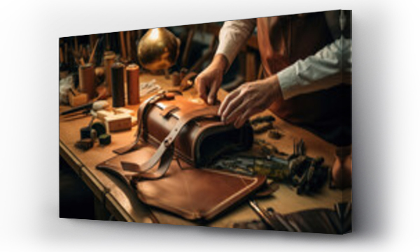 Wizualizacja Obrazu : #658602725 The process of making a travel bag made of genuine leather