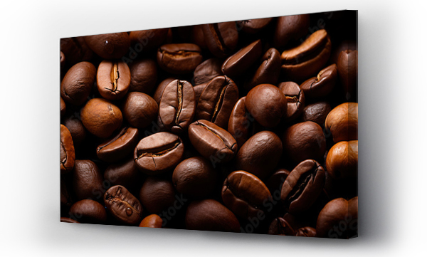Wizualizacja Obrazu : #658693222 Fresh coffee beans banner. Coffee beans background. Close-up food photography
