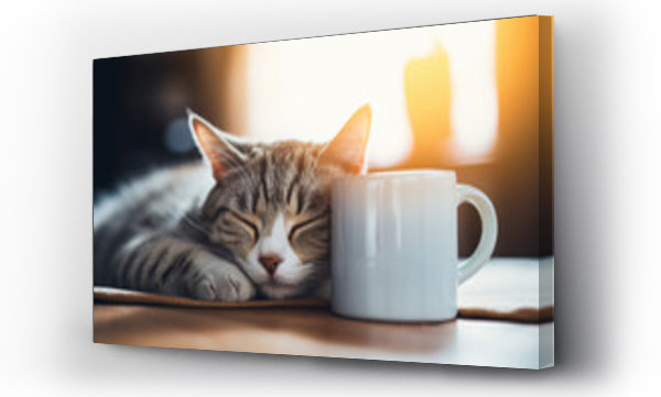 Wizualizacja Obrazu : #658765447 cat sleeping next to a coffee cup