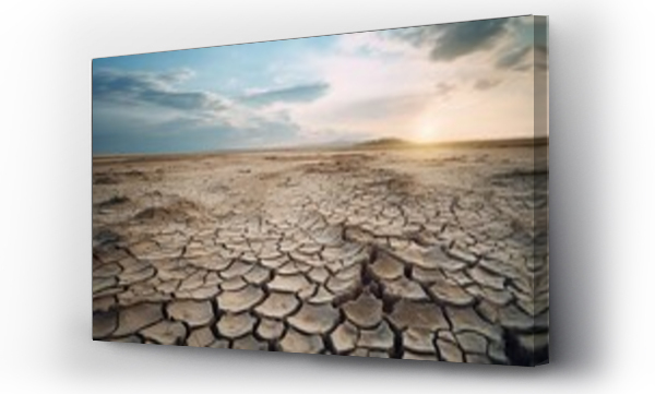 Wizualizacja Obrazu : #658860957 A landscape of dried lake. Drying lake because of extreme heat weather. Climate change effect.